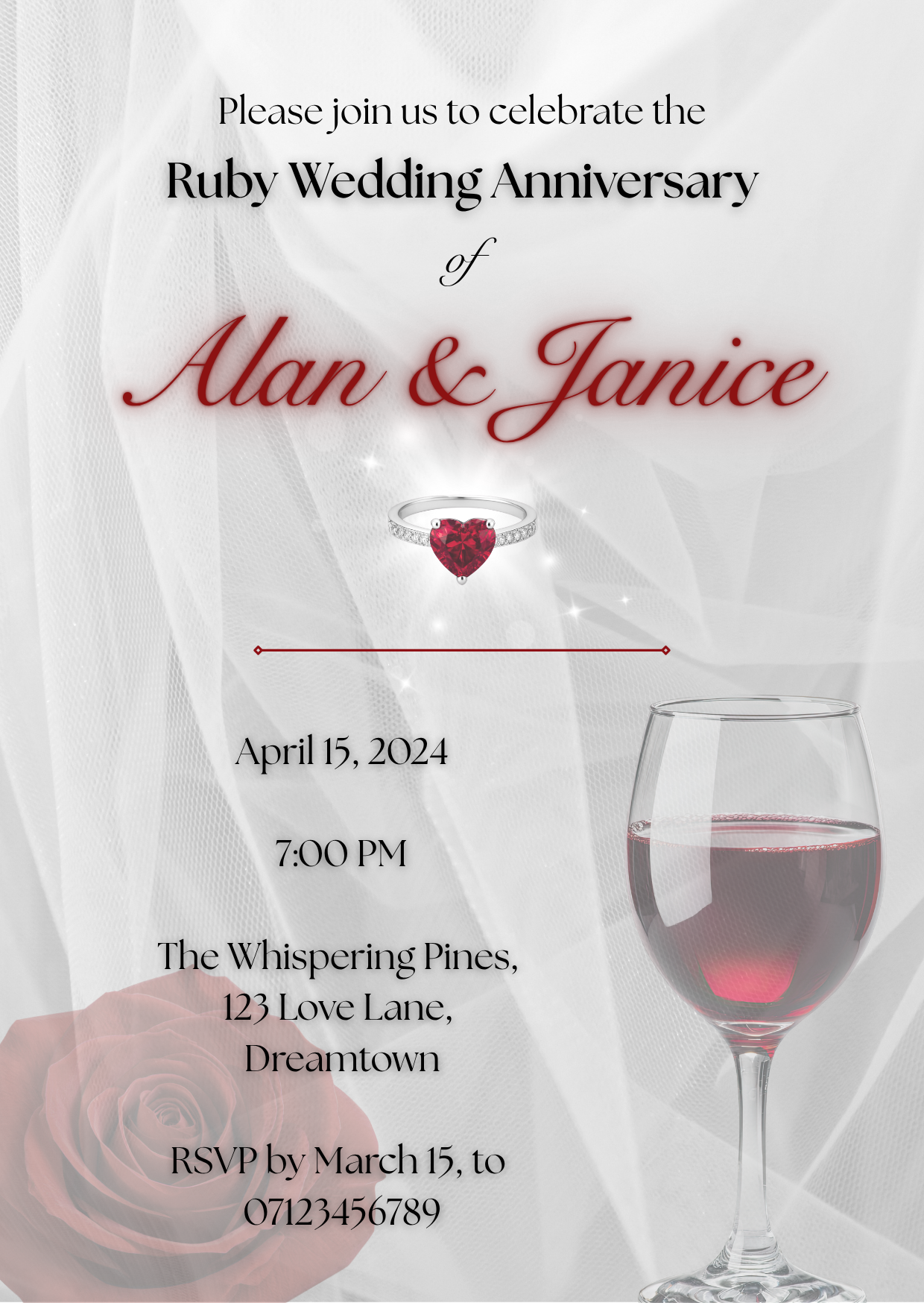 Ruby Wedding Anniversary Invitation